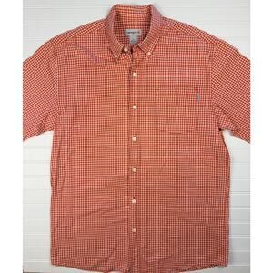 Carhartt Men’s L Red White Gingham Check Button Front Short Sleeve Shirt Pocket